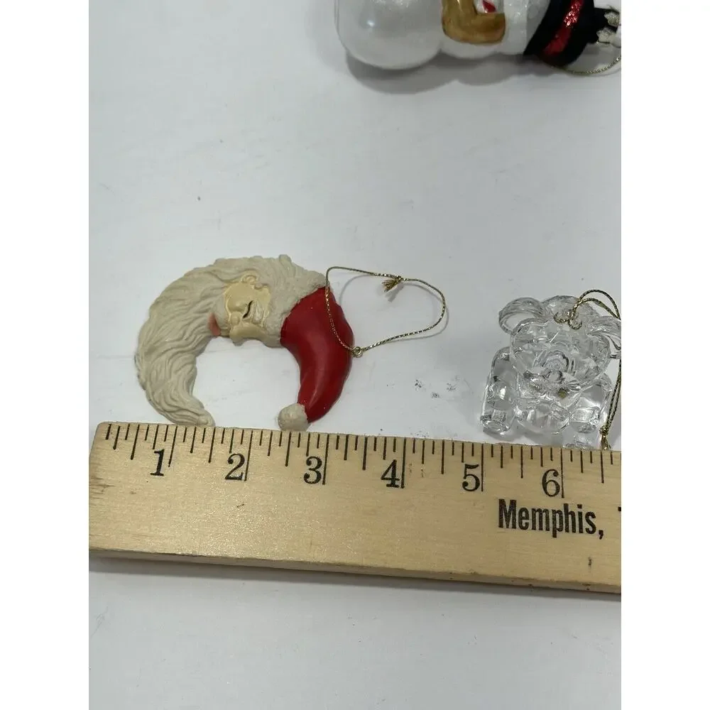 Lot 4 Christmas Tree Ornaments Snowmen, Clear Bear, Moon Santa, Jingle Bell Ball